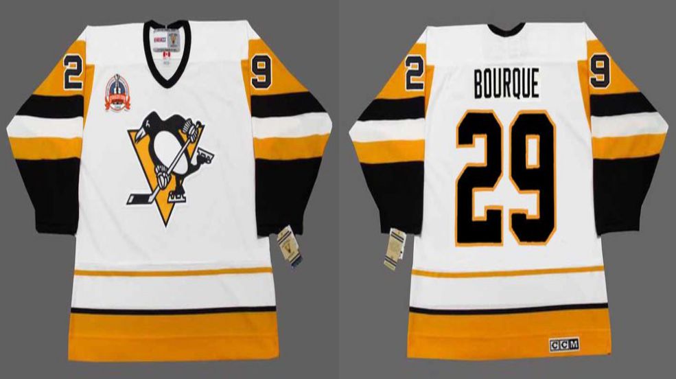 2019 Men Pittsburgh Penguins #29 Bourque White yellow CCM NHL jerseys->pittsburgh penguins->NHL Jersey